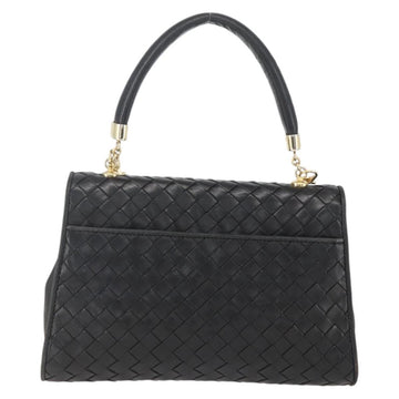 BOTTEGA VENETA INTRECCIATO Hand Bag Leather 2way Black Gold Auth 157789 - 0