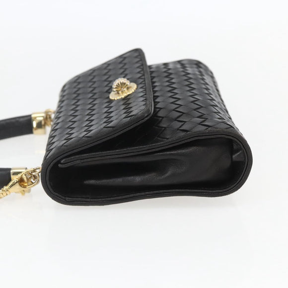 BOTTEGA VENETA INTRECCIATO Hand Bag Leather 2way Black Gold Auth 157789