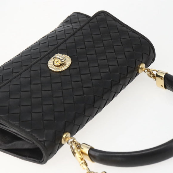 BOTTEGA VENETA INTRECCIATO Hand Bag Leather 2way Black Gold Auth 157789