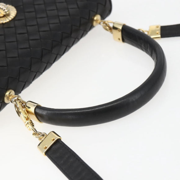 BOTTEGA VENETA INTRECCIATO Hand Bag Leather 2way Black Gold Auth 157789