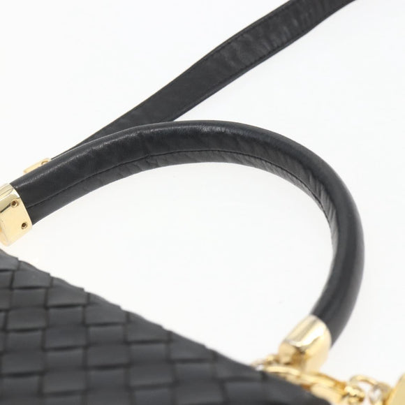 BOTTEGA VENETA INTRECCIATO Hand Bag Leather 2way Black Gold Auth 157789