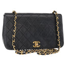 CHANEL Chain Matelasse 23 Shoulder Bag Lamb Skin Black Gold CC Auth 157790-1