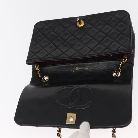 CHANEL Chain Matelasse 23 Shoulder Bag Lamb Skin Black Gold CC Auth 157790