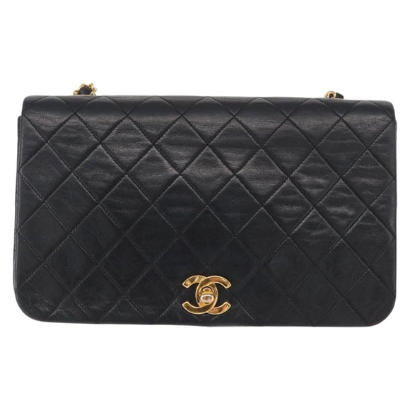 CHANEL Chain Matelasse 23 Shoulder Bag Lamb Skin Black Gold CC Auth 157790