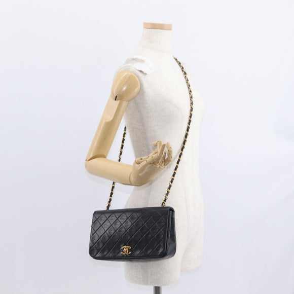 CHANEL Chain Matelasse 23 Shoulder Bag Lamb Skin Black Gold CC Auth 157790