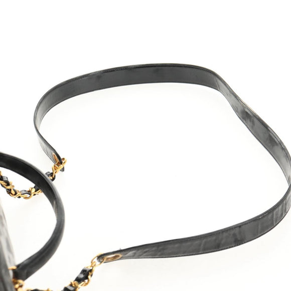 CHANEL Vanity Hand Bag Patent leather 2way Black Gold CC Auth 157791