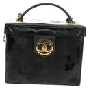 CHANEL Vanity Hand Bag Patent leather 2way Black Gold CC Auth 157791-13