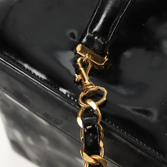 CHANEL Vanity Hand Bag Patent leather 2way Black Gold CC Auth 157791