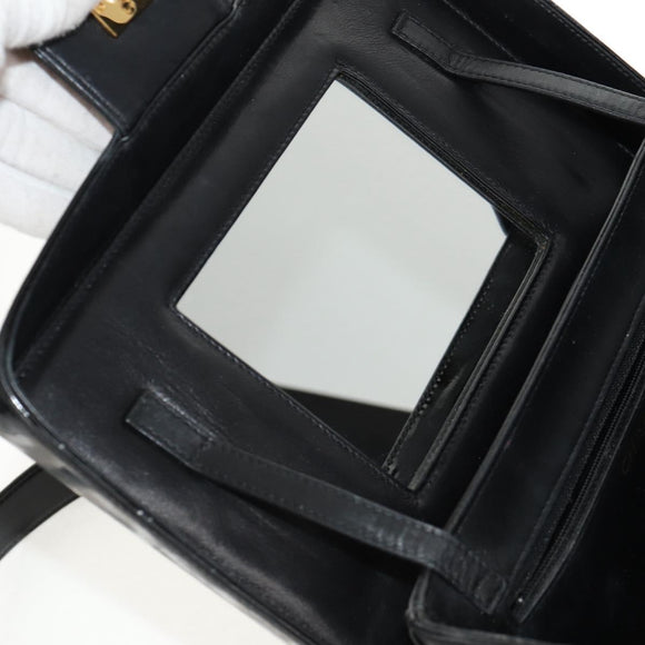CHANEL Vanity Hand Bag Patent leather 2way Black Gold CC Auth 157791