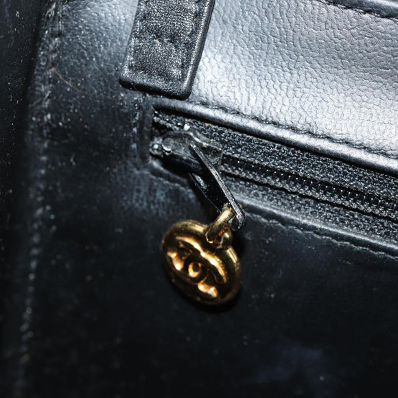 CHANEL Vanity Hand Bag Patent leather 2way Black Gold CC Auth 157791