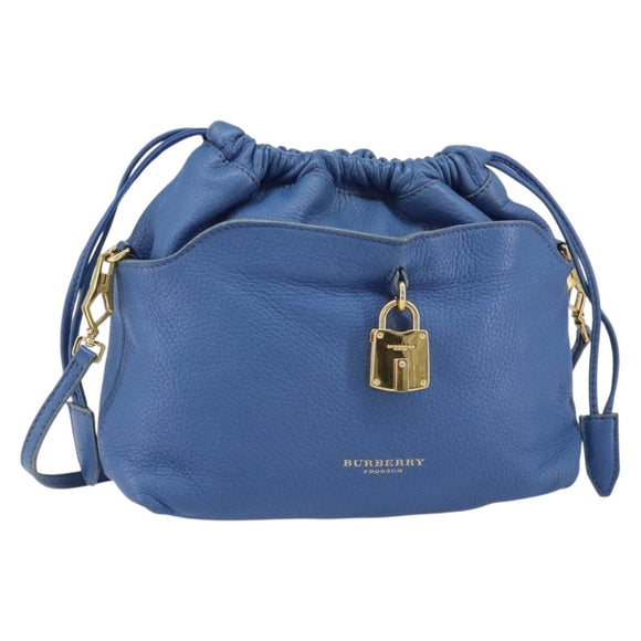 BURBERRY Shoulder Bag Leather Blue Gold Auth 157793