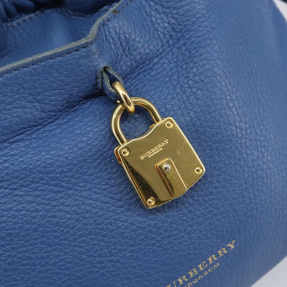 BURBERRY Shoulder Bag Leather Blue Gold Auth 157793