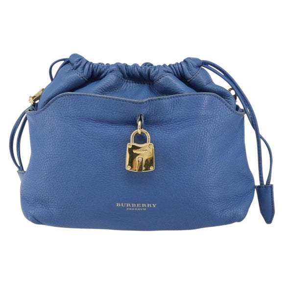 BURBERRY Shoulder Bag Leather Blue Gold Auth 157793