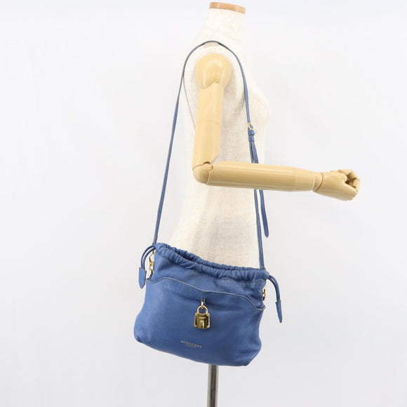 BURBERRY Shoulder Bag Leather Blue Gold Auth 157793