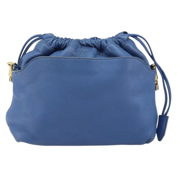 BURBERRY Shoulder Bag Leather Blue Gold Auth 157793