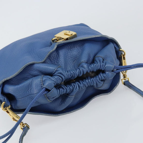 BURBERRY Shoulder Bag Leather Blue Gold Auth 157793