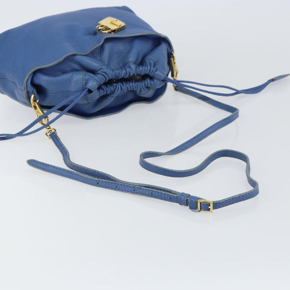 BURBERRY Shoulder Bag Leather Blue Gold Auth 157793