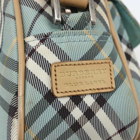 BURBERRY Nova Check Blue Label Shoulder Bag Nylon Blue Silver Auth 157794