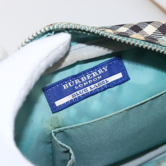 BURBERRY Nova Check Blue Label Shoulder Bag Nylon Blue Silver Auth 157794