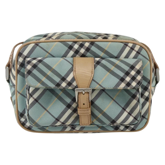 BURBERRY Nova Check Blue Label Shoulder Bag Nylon Blue Silver Auth 157794
