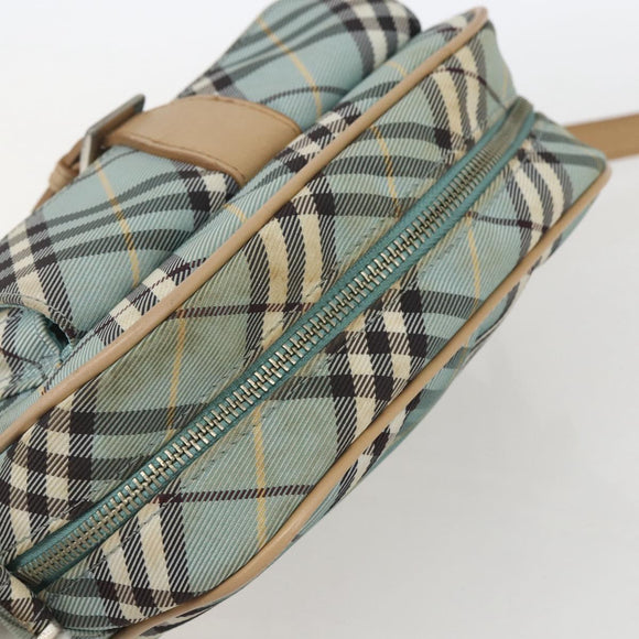 BURBERRY Nova Check Blue Label Shoulder Bag Nylon Blue Silver Auth 157794