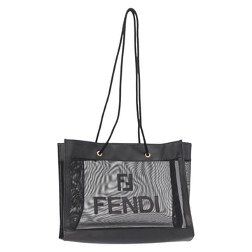 FENDI Mesh Tote Bag Nylon Leather Black Gold Auth 157795
