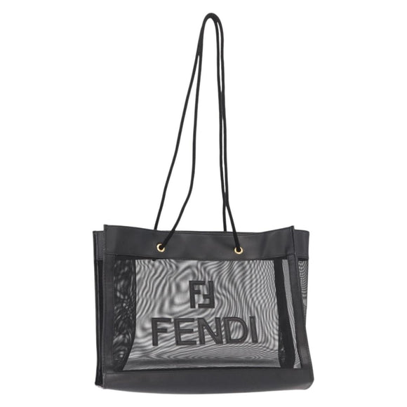 FENDI Mesh Tote Bag Nylon Leather Black Gold Auth 157795