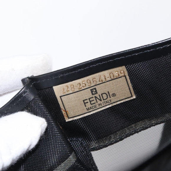 FENDI Mesh Tote Bag Nylon Leather Black Gold Auth 157795