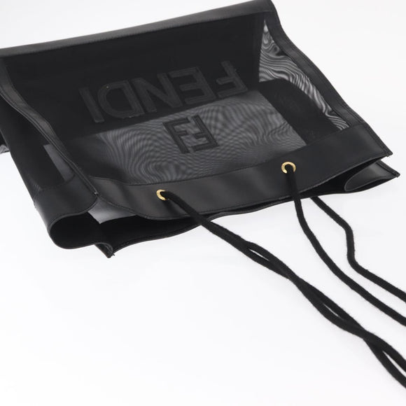 FENDI Mesh Tote Bag Nylon Leather Black Gold Auth 157795
