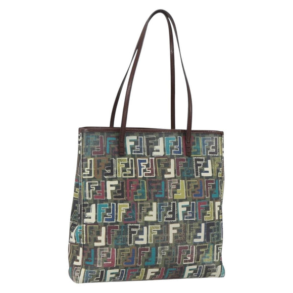 FENDI Zucca Canvas Tote Bag PVC Khaki Gold Auth 157796V