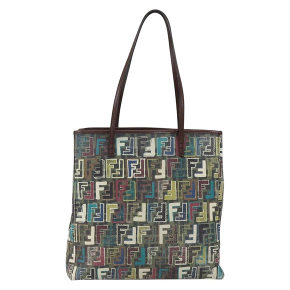 FENDI Zucca Canvas Tote Bag PVC Khaki Gold Auth 157796V