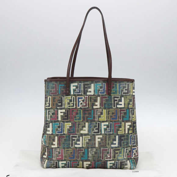 FENDI Zucca Canvas Tote Bag PVC Khaki Gold Auth 157796V