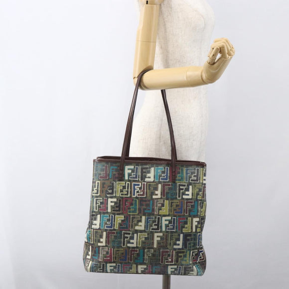 FENDI Zucca Canvas Tote Bag PVC Khaki Gold Auth 157796V