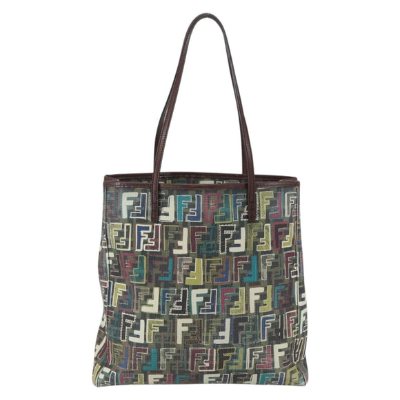 FENDI Zucca Canvas Tote Bag PVC Khaki Gold Auth 157796V