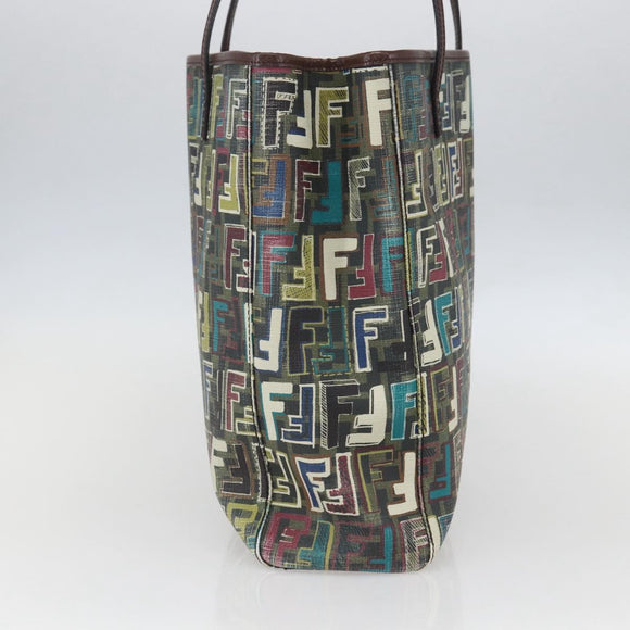 FENDI Zucca Canvas Tote Bag PVC Khaki Gold Auth 157796V