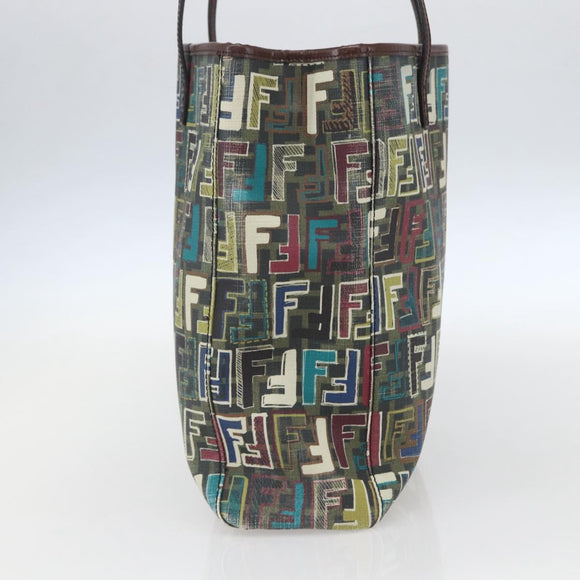FENDI Zucca Canvas Tote Bag PVC Khaki Gold Auth 157796V
