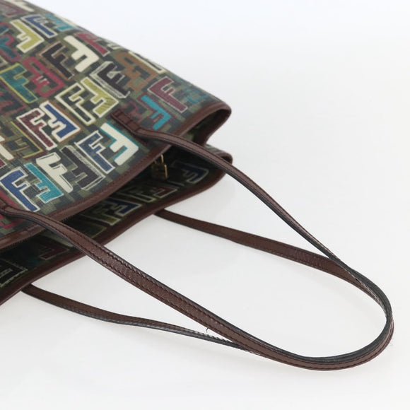 FENDI Zucca Canvas Tote Bag PVC Khaki Gold Auth 157796V