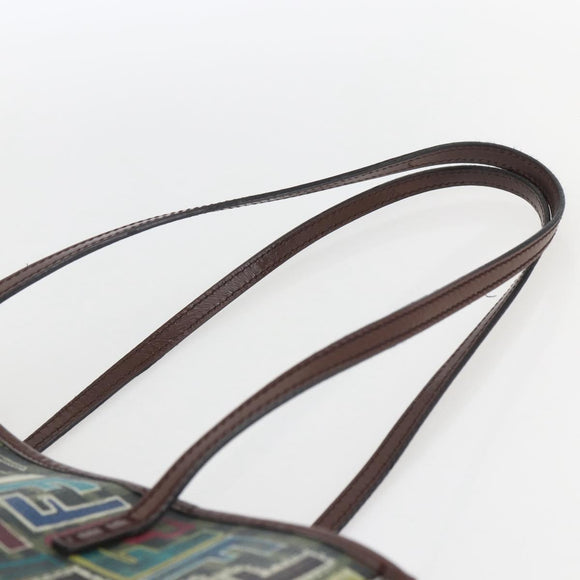 FENDI Zucca Canvas Tote Bag PVC Khaki Gold Auth 157796V