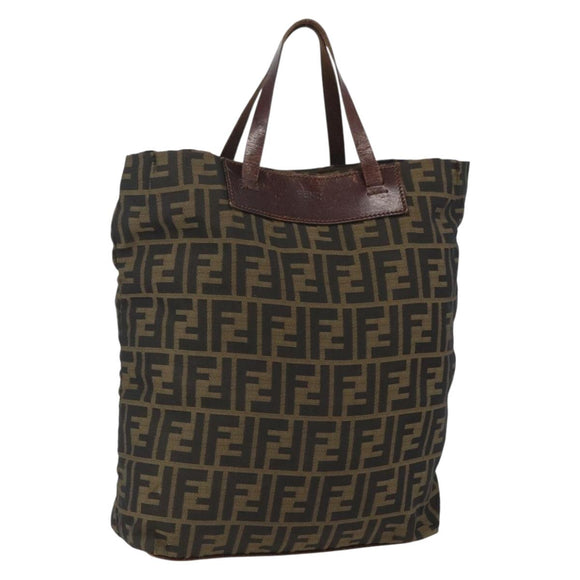 FENDI Zucca Canvas Hand Bag Black Brown Auth 157798