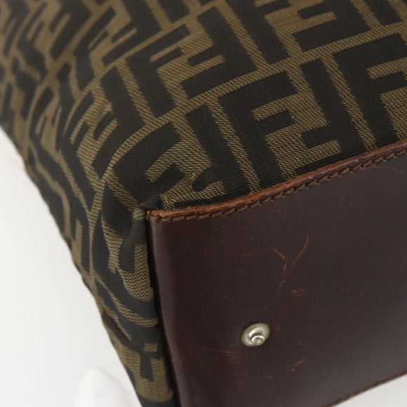 FENDI Zucca Canvas Hand Bag Black Brown Auth 157798