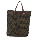 FENDI Zucca Canvas Hand Bag Black Brown Auth 157798-13