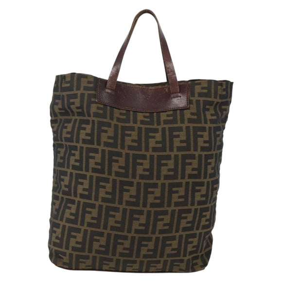 FENDI Zucca Canvas Hand Bag Black Brown Auth 157798