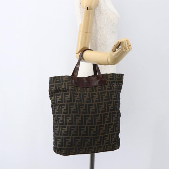 FENDI Zucca Canvas Hand Bag Black Brown Auth 157798