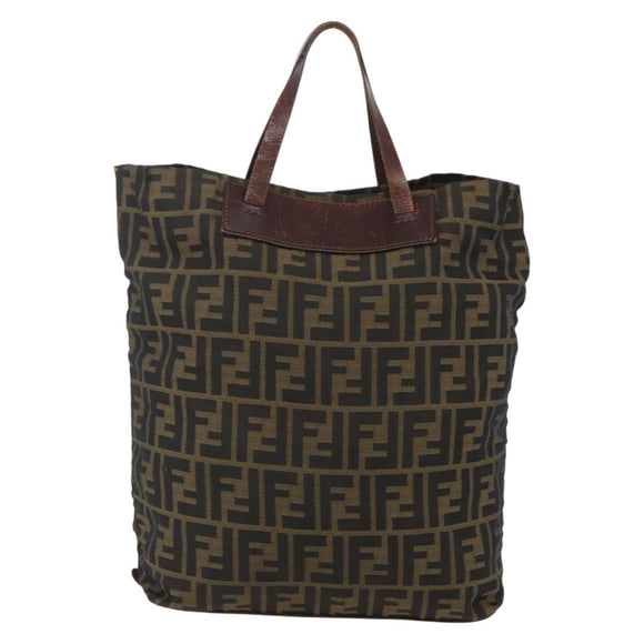 FENDI Zucca Canvas Hand Bag Black Brown Auth 157798
