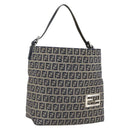 FENDI Zucchino Canvas Shoulder Bag Navy Silver Auth 157799-1
