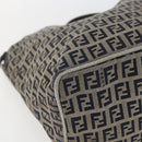 FENDI Zucchino Canvas Shoulder Bag Navy Silver Auth 157799-14