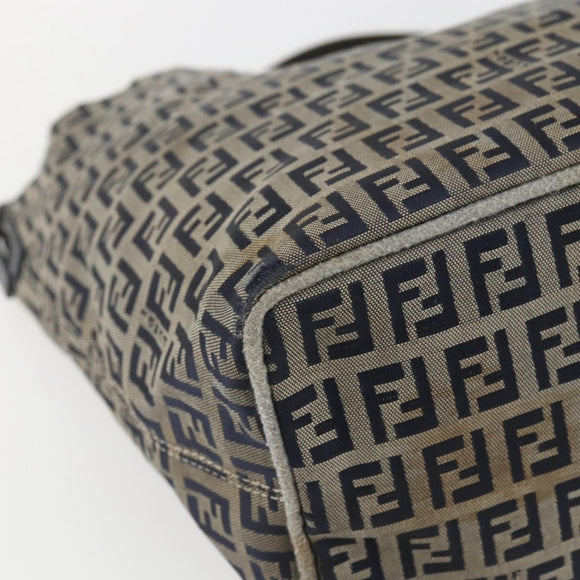 FENDI Zucchino Canvas Shoulder Bag Navy Silver Auth 157799