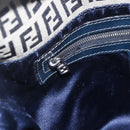 FENDI Zucchino Canvas Shoulder Bag Navy Silver Auth 157799-18