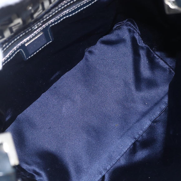 FENDI Zucchino Canvas Shoulder Bag Navy Silver Auth 157799