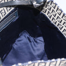 FENDI Zucchino Canvas Shoulder Bag Navy Silver Auth 157799-19